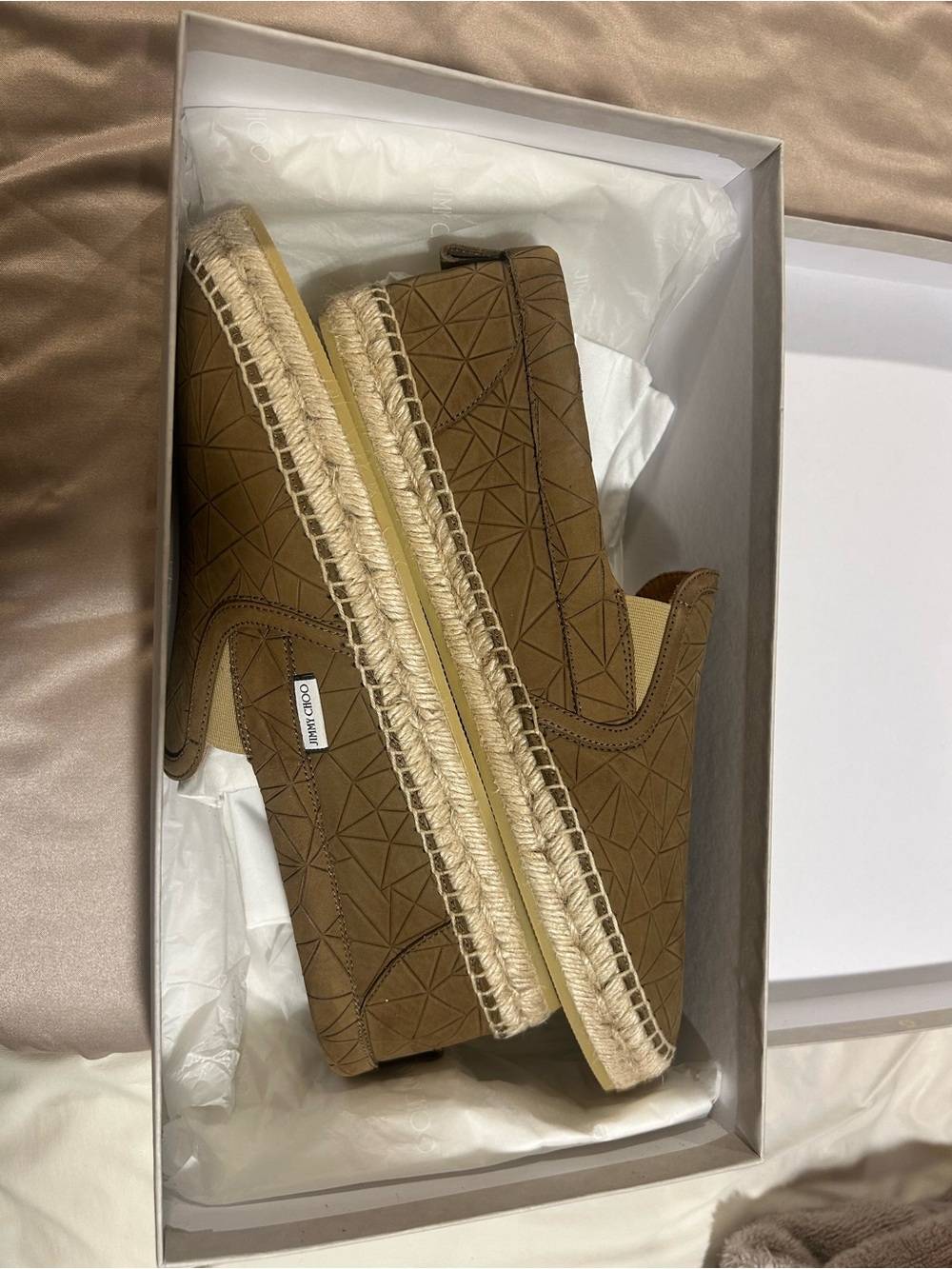 Jimmy Choo Brown Geometric Espadrille Slip-Ons